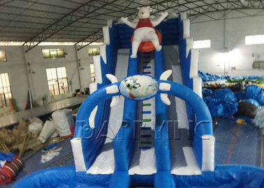 Blue Lazy Bear Slide Inflatable Komersial Dengan Kolam Renang, Giant Inflatable Water Slide